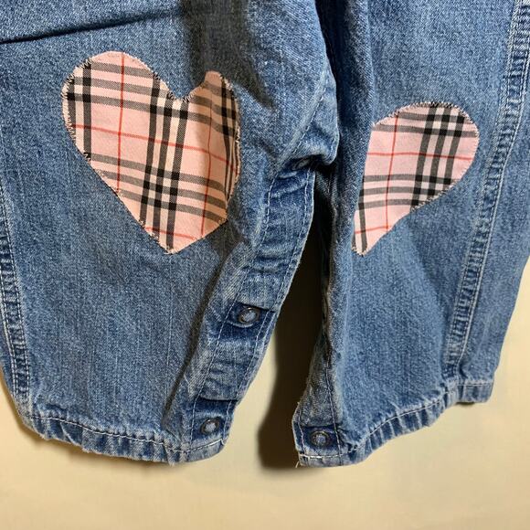 Vintage OshKosh Vestbak Overalls with Pink Plaid Hearts Made in USA - Picture 6 of 9